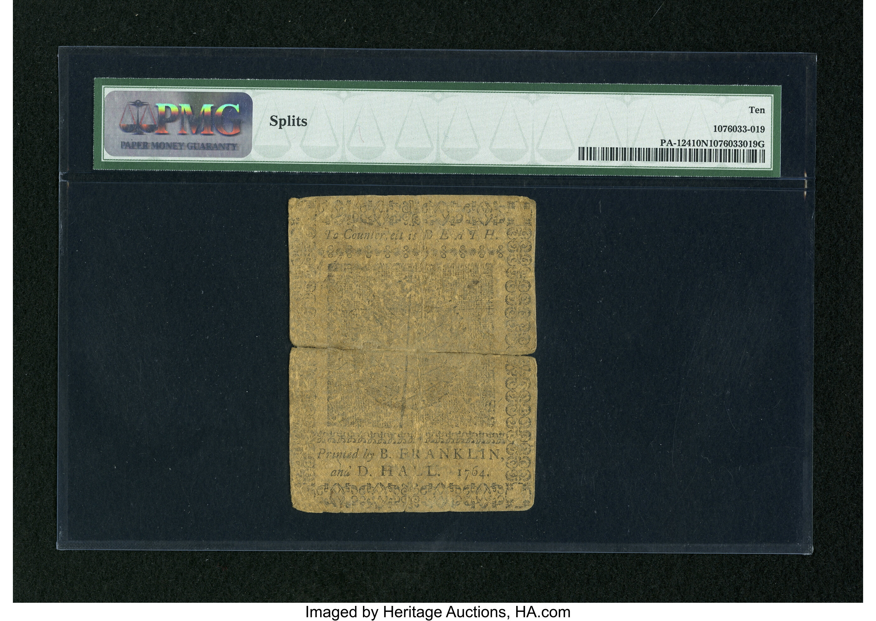 image for: Pennsylvania June 18, 1764 10s PMG Very Good 10 Net....