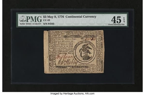 image for: Continental Currency May 9, 1776 $3 PMG Choice Extremely Fine 45 EPQ....