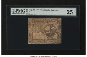 image for: Continental Currency July 22, 1776 $2 PMG Very Fine 25....