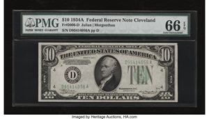 image for: Fr. 2006-D $10 1934A Federal Reserve Note. PMG Gem Uncirculated 66 EPQ....