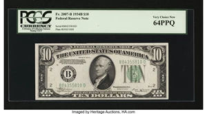 image for: Fr. 2007-B $10 1934B Federal Reserve Note. PCGS Very Choice New 64PPQ....