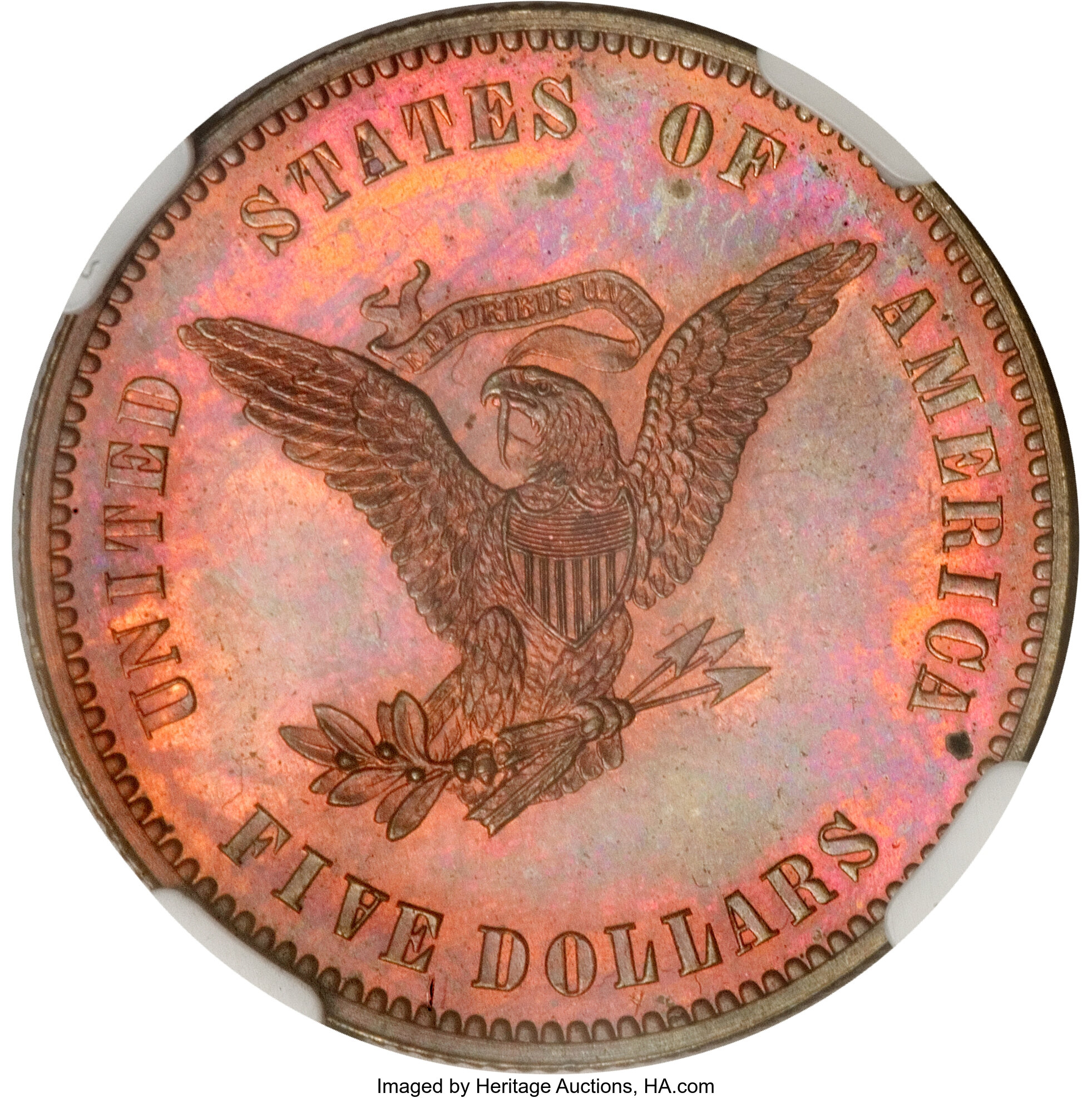 image for: 1861 $5 Five Dollar, Judd-283, Pollock-336, Low R.7, PR65 Red and Brown NGC....