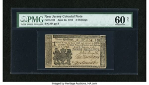 image for: New Jersey June 22, 1756 3s PMG Uncirculated 60 Net....