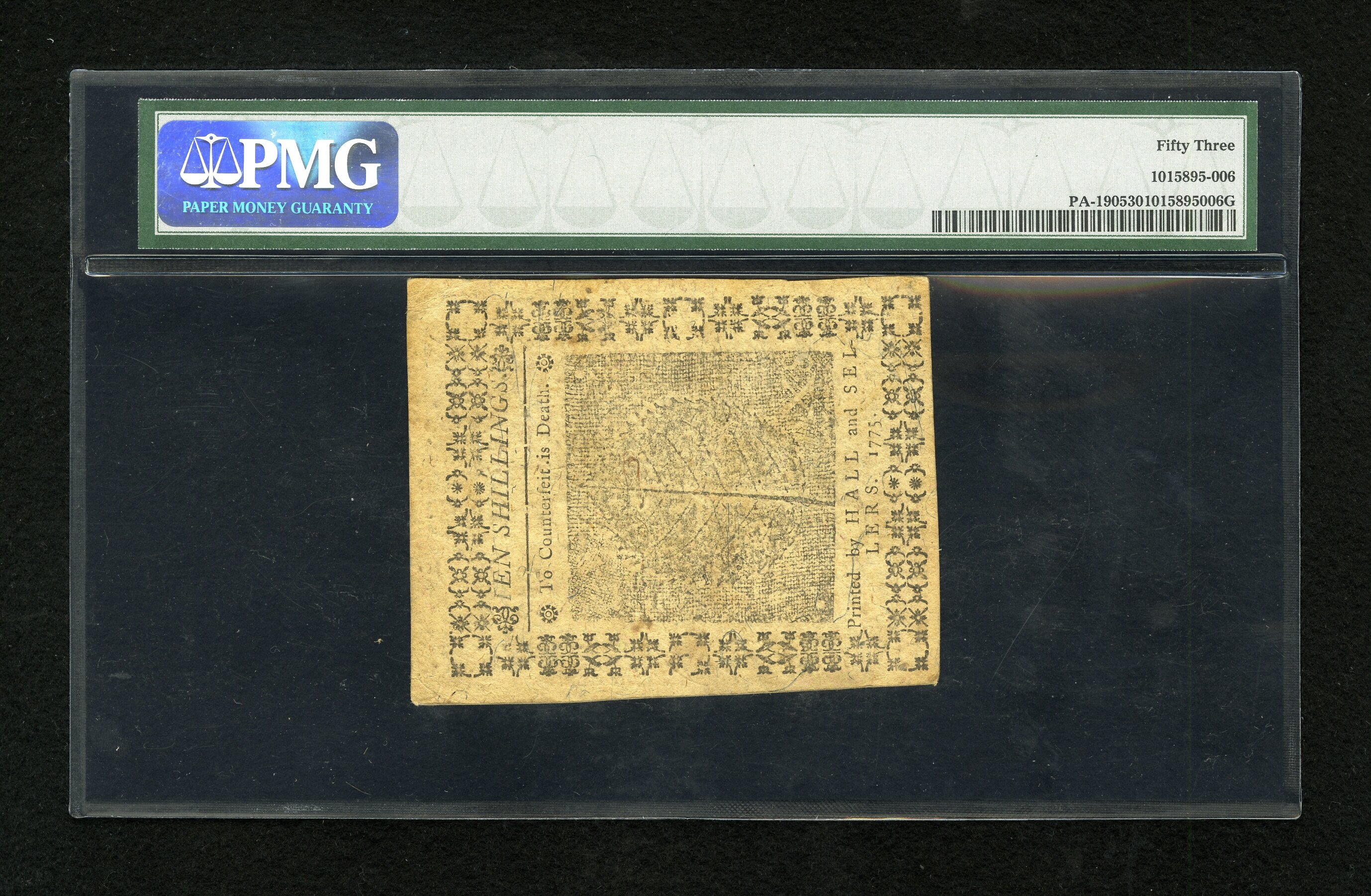 image for: Pennsylvania October 25, 1775 10s PMG About Uncirculated 53....