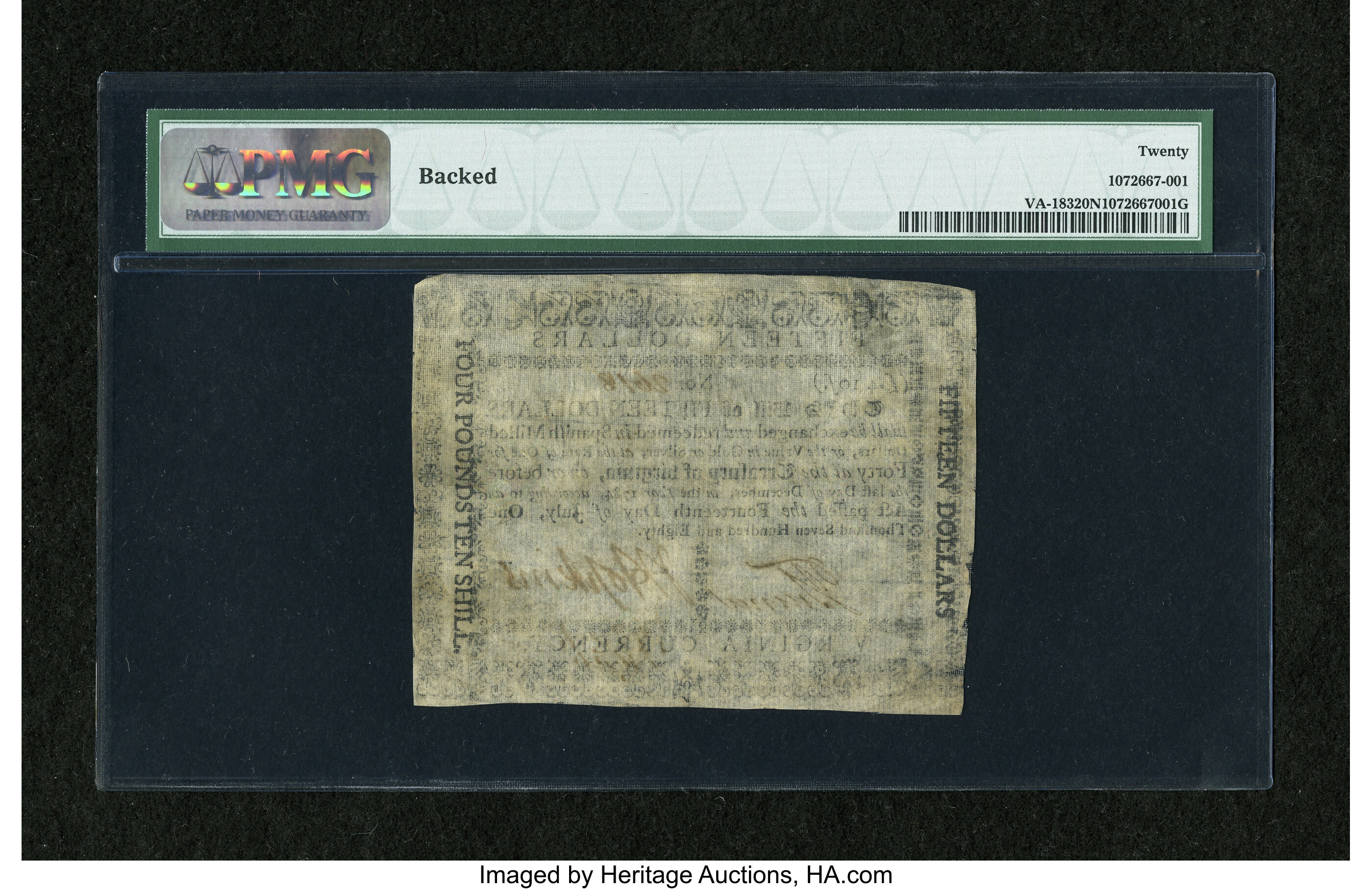image for: Virginia July 14, 1780 $15 PMG Very Fine 20 Net....