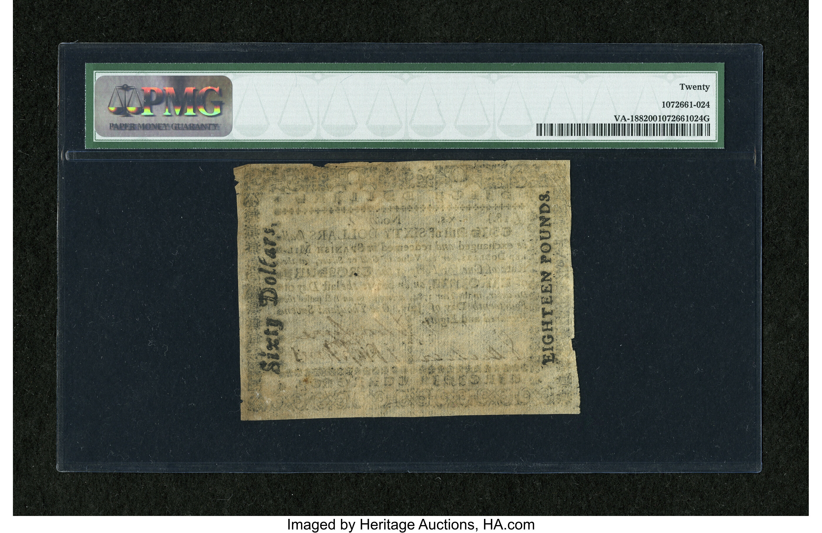 image for: Virginia July 14, 1780 $60 PMG Very Fine 20....