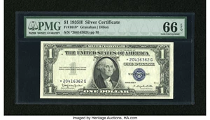 image for: Fr. 1618* $1 1935H Silver Certificate Star Note. PMG Gem Uncirculated 66 EPQ....