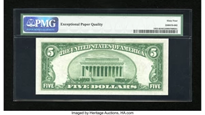 image for: Fr. 1955-K $5 1934 Light Green Seal Federal Reserve Note. PMG Choice Uncirculated 64 EPQ....