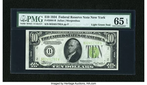 image for: Fr. 2004-B $10 1934 Federal Reserve Note. PMG Gem Uncirculated 65 EPQ....