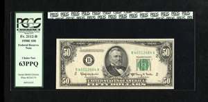image for: Fr. 2112-B $50 1950E Federal Reserve Note. PCGS Choice New 63PPQ....