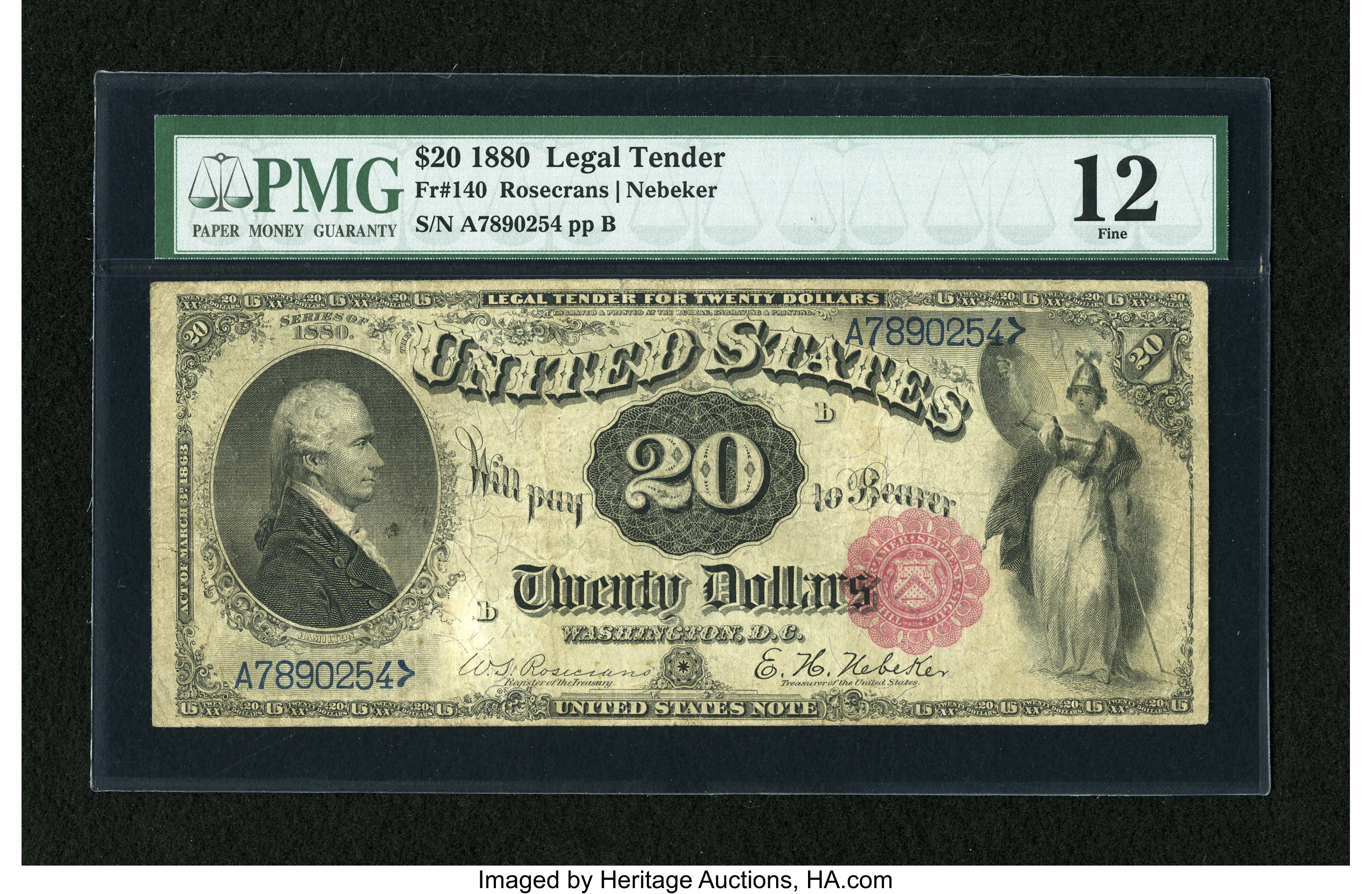 image for: Fr. 140 $20 1880 Legal Tender PMG Fine 12....
