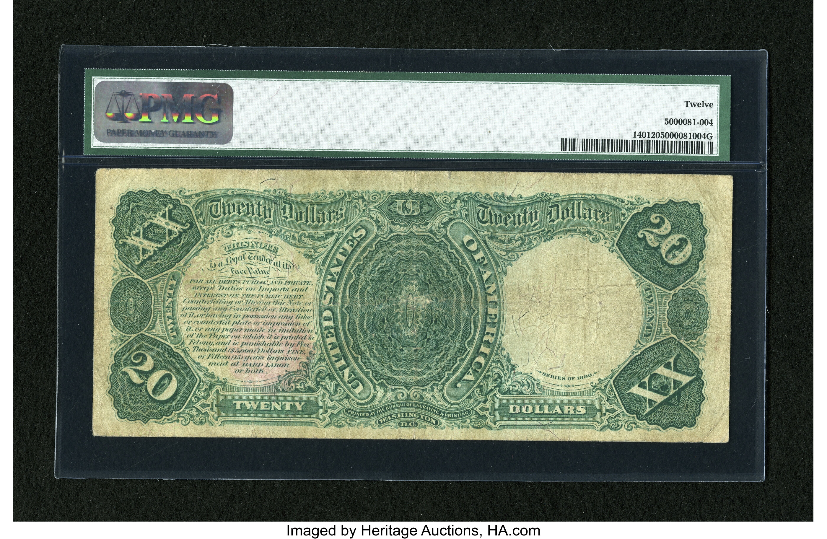image for: Fr. 140 $20 1880 Legal Tender PMG Fine 12....
