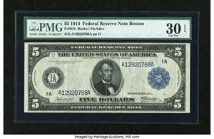 image for: Fr. 844 $5 1914 Federal Reserve Note PMG Very Fine 30 EPQ....