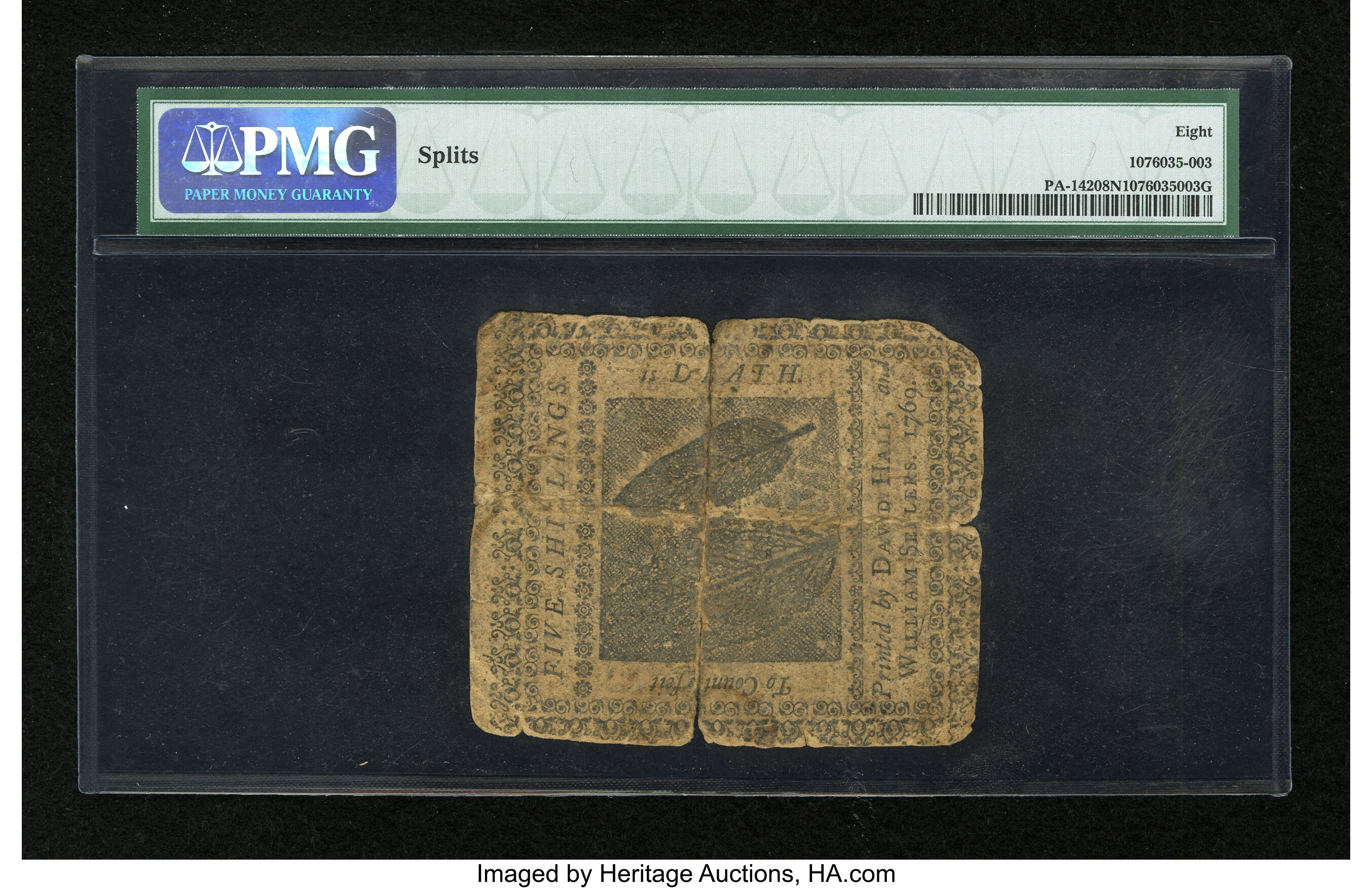 image for: Pennsylvania March 10, 1769 5s PMG Very Good 8 Net....