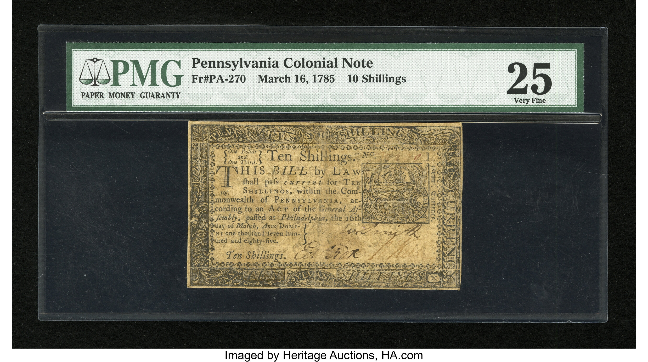 image for: Pennsylvania March 16, 1785 10s PMG Very Fine 25....