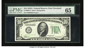 image for: Fr. 2006-D $10 1934A Federal Reserve Note. PMG Gem Uncirculated 65....