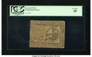 image for: Continental Currency May 10, 1775 $2 PCGS Very Fine 20....