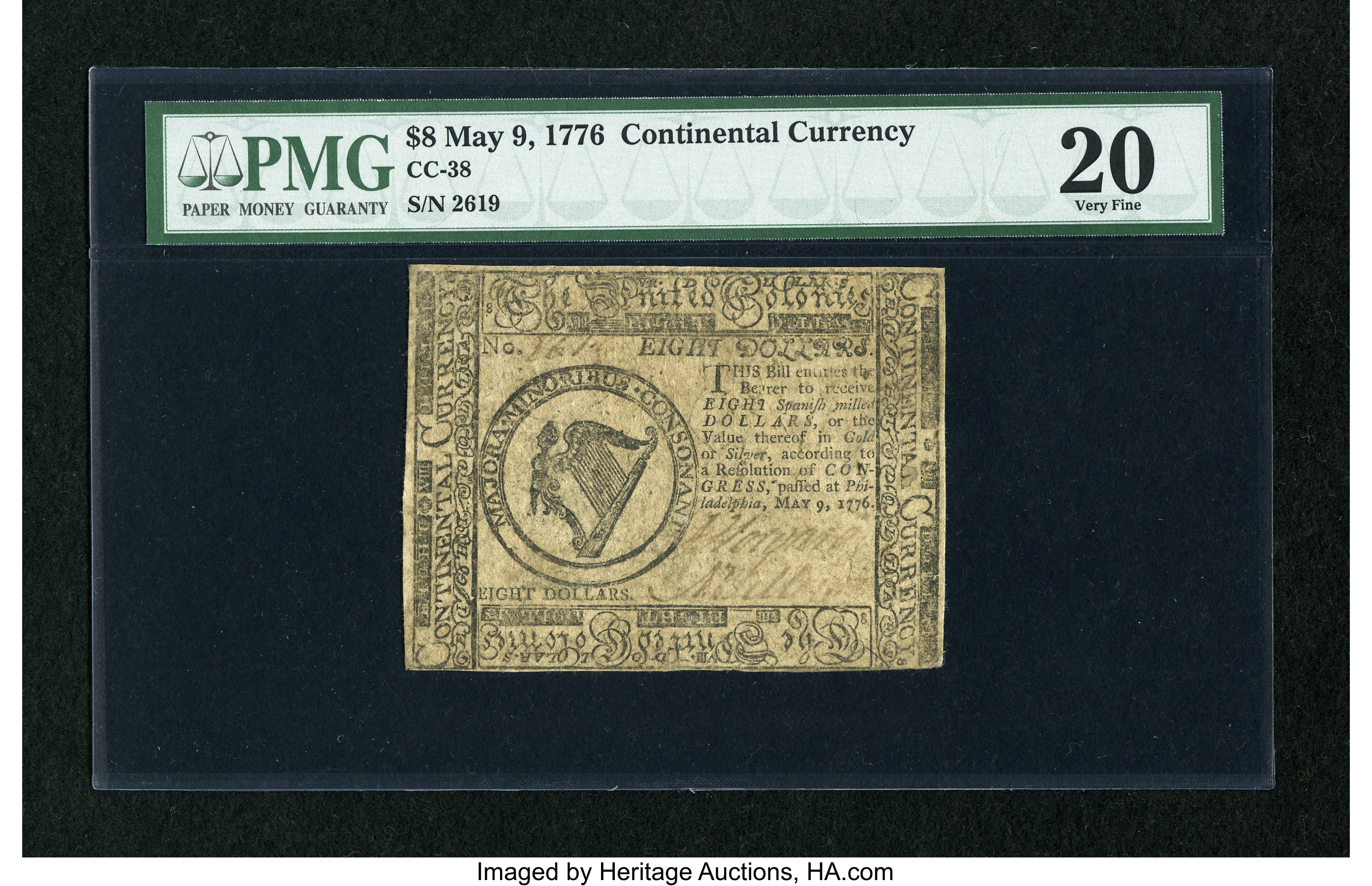 image for: Continental Currency May 9, 1776 $8 PMG Very Fine 20....