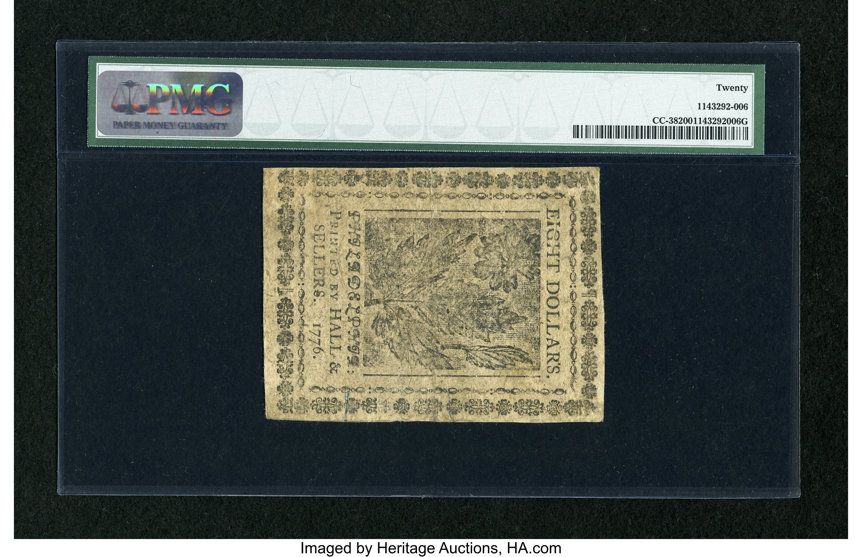 image for: Continental Currency May 9, 1776 $8 PMG Very Fine 20....