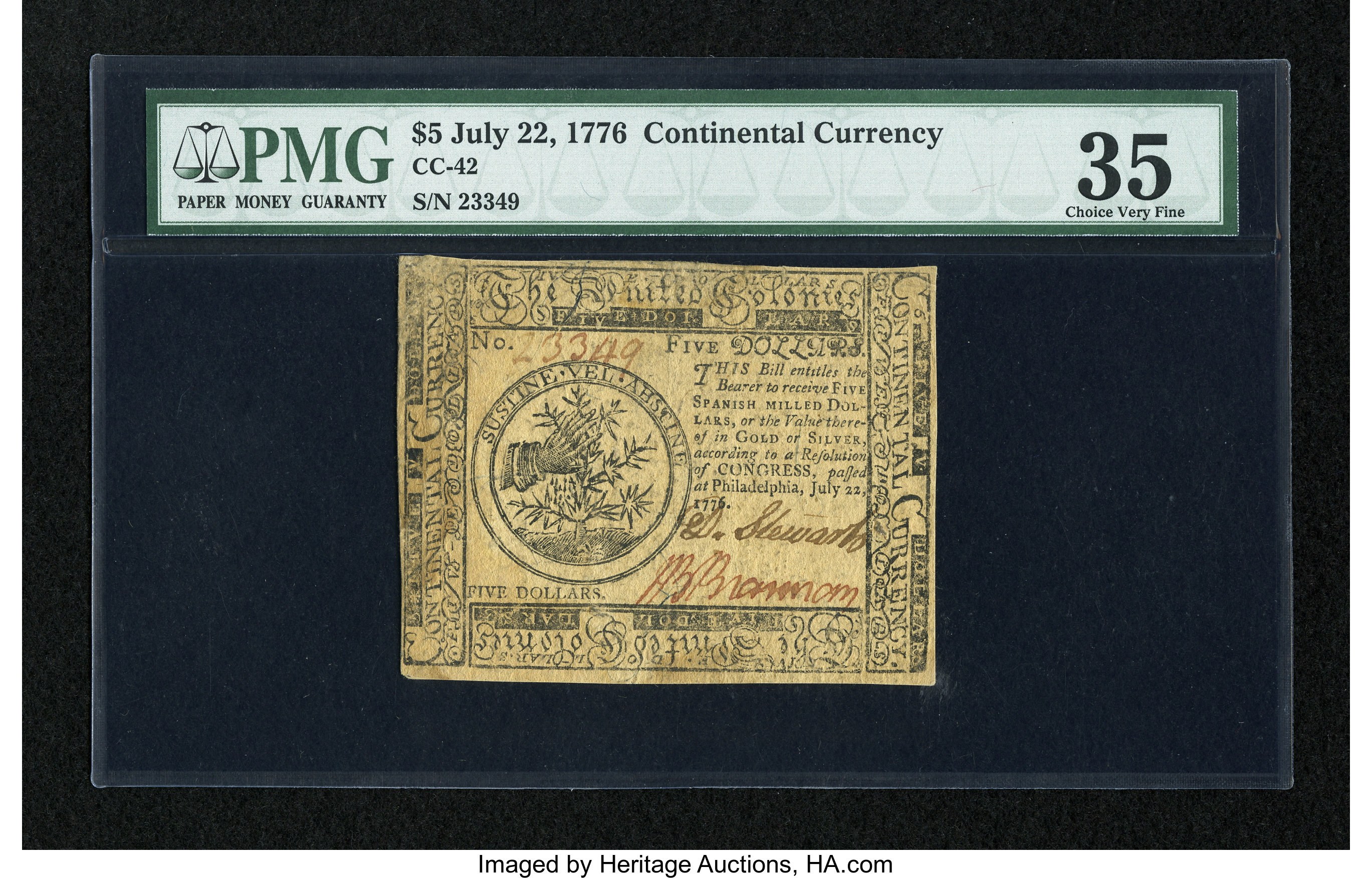 image for: Continental Currency July 22, 1776 $5 PMG Choice Very Fine 35....