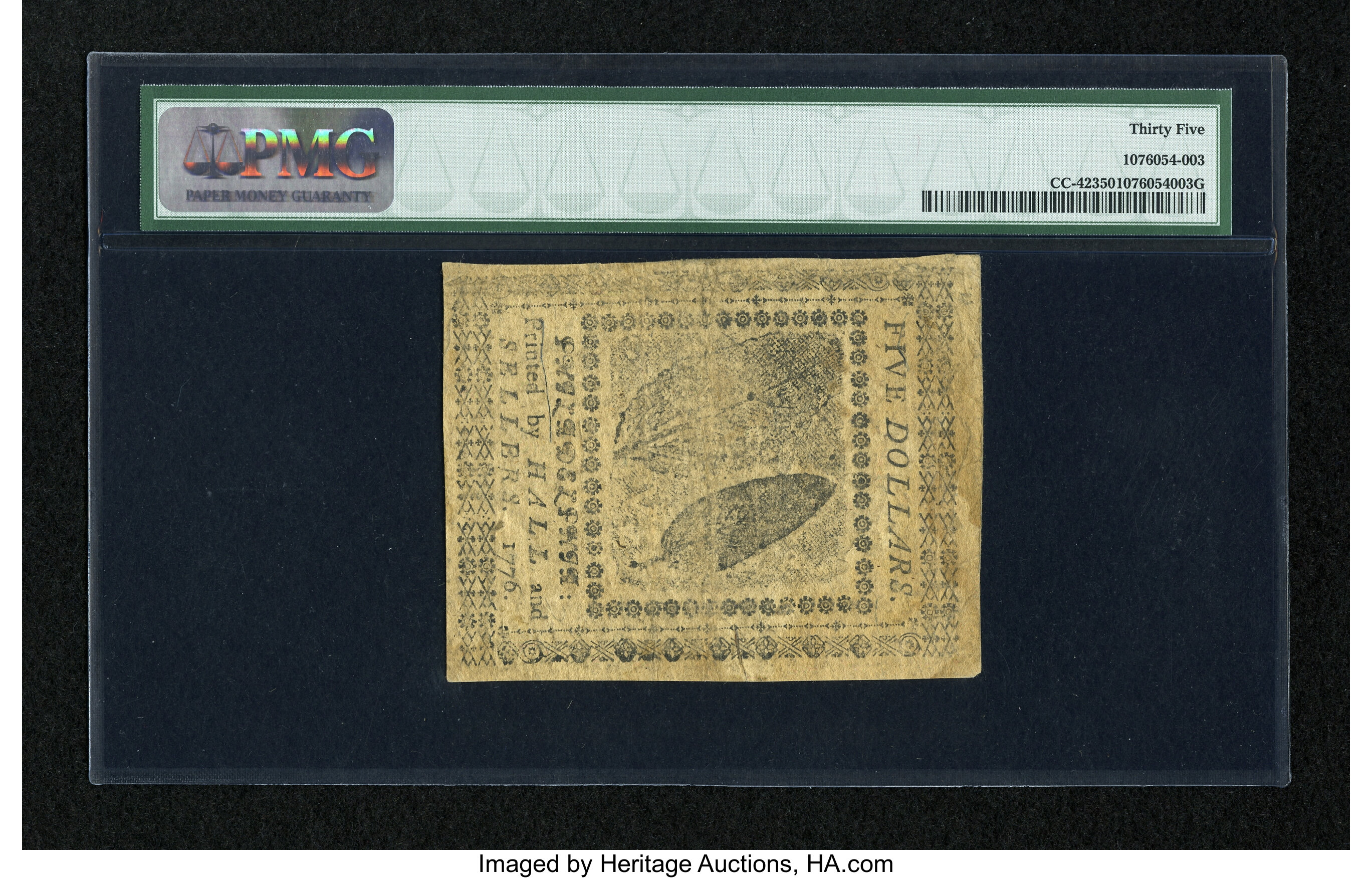 image for: Continental Currency July 22, 1776 $5 PMG Choice Very Fine 35....