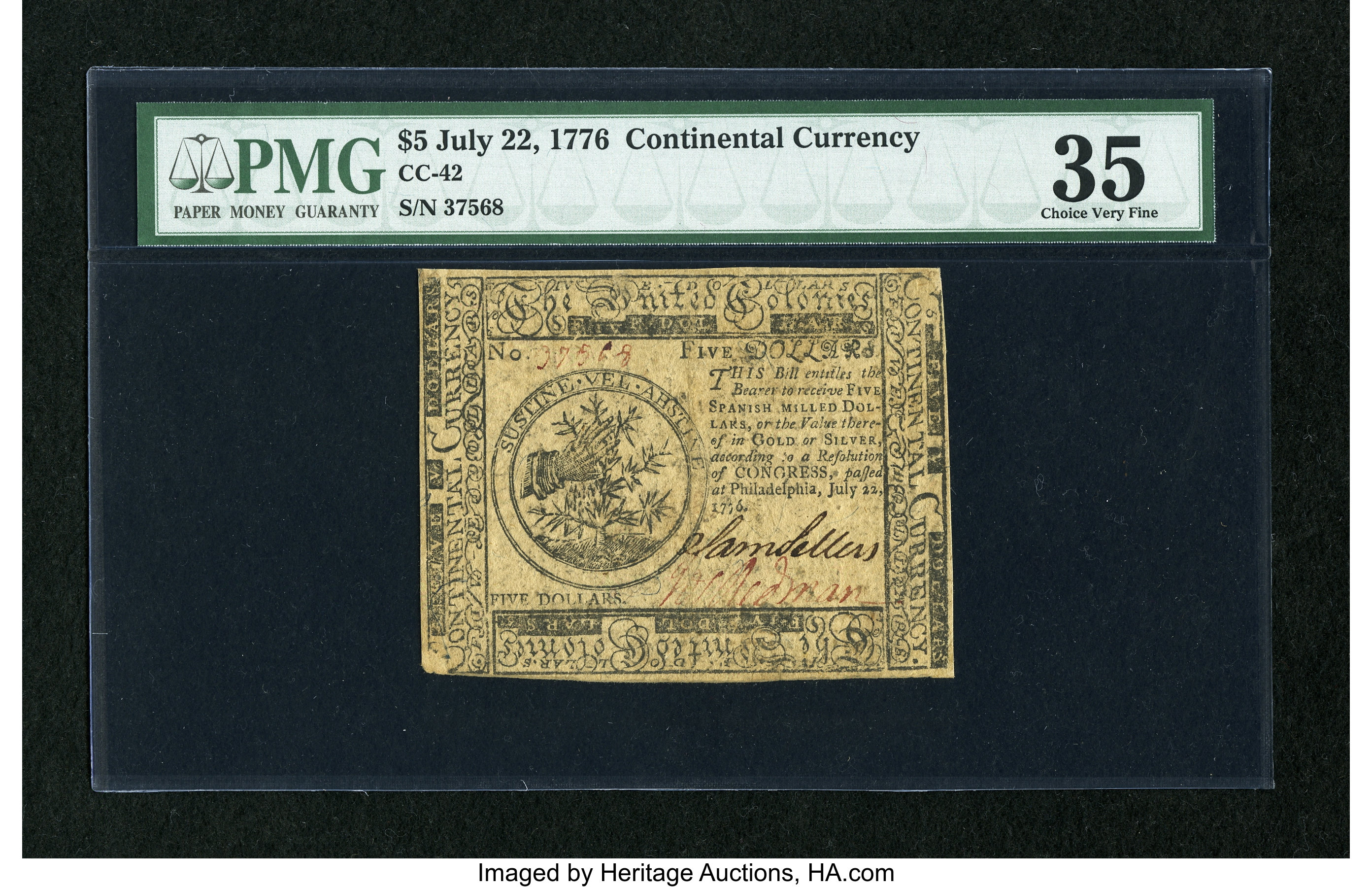image for: Continental Currency July 22, 1776 $5 PMG Choice Very Fine 35....