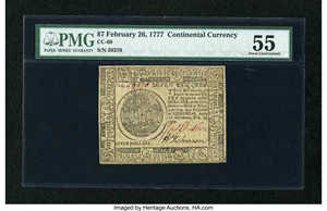 image for: Continental Currency February 26, 1777 $7 PMG About Uncirculated 55....