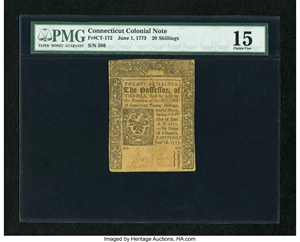 image for: Connecticut June 1, 1773 20s Uncancelled PMG Choice Fine 15....