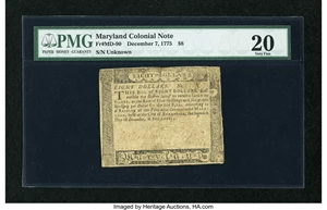 image for: Maryland December 7, 1775 $8 PMG Very Fine 20....