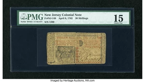 image for: New Jersey April 8, 1762 30s PMG Choice Fine 15....