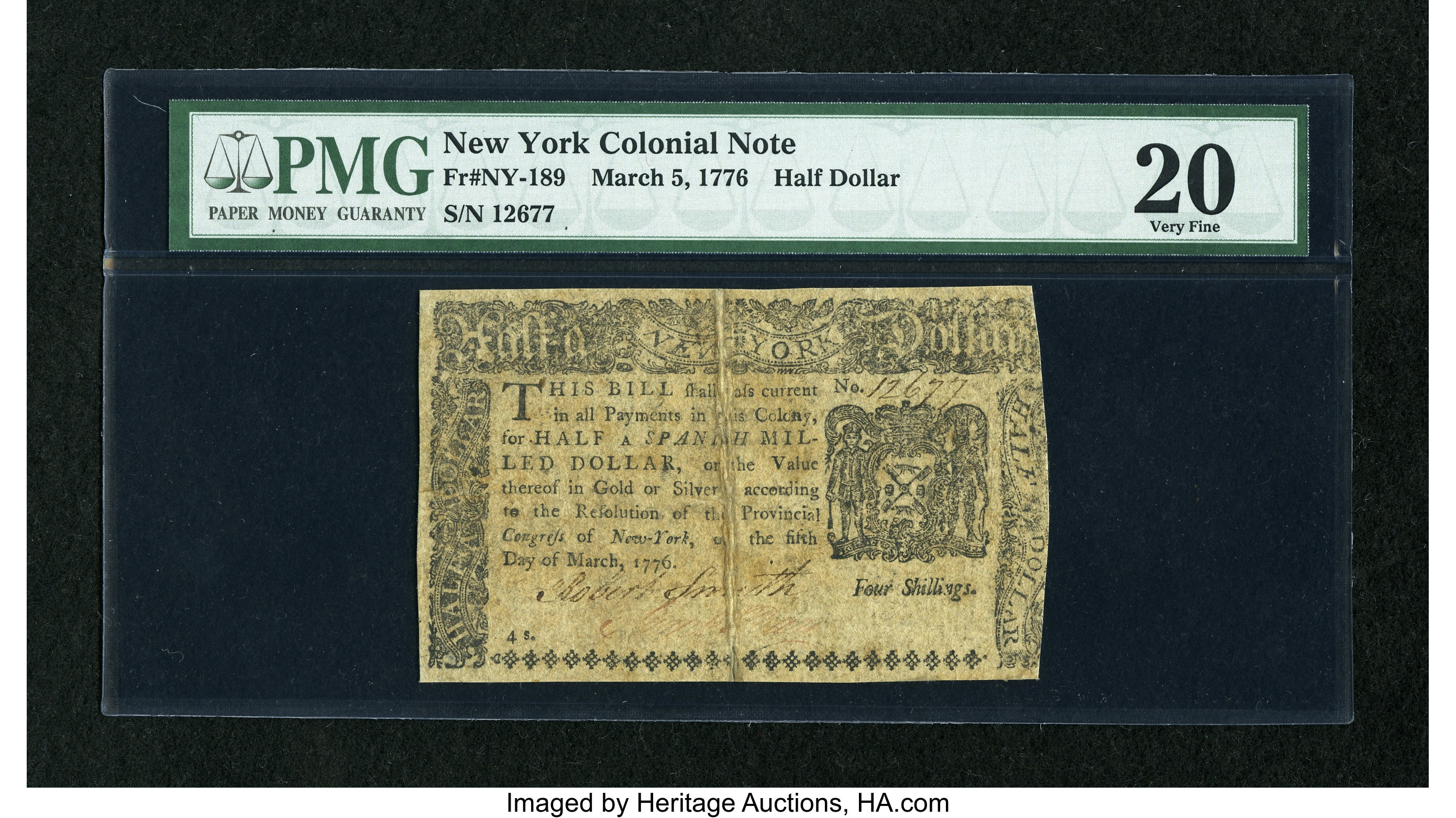 image for: New York March 5, 1776 $1/2 PMG Very Fine 20....