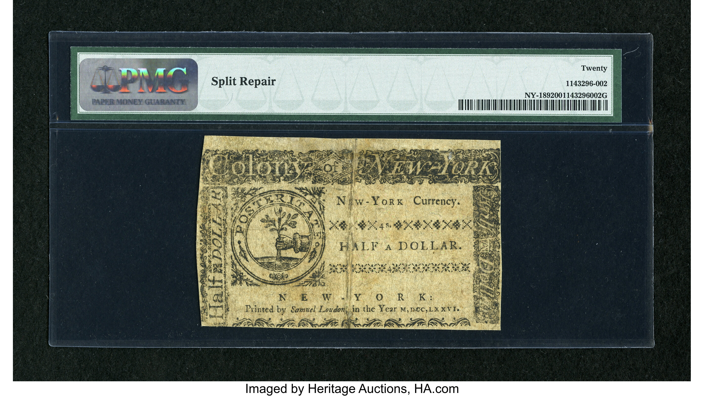 image for: New York March 5, 1776 $1/2 PMG Very Fine 20....