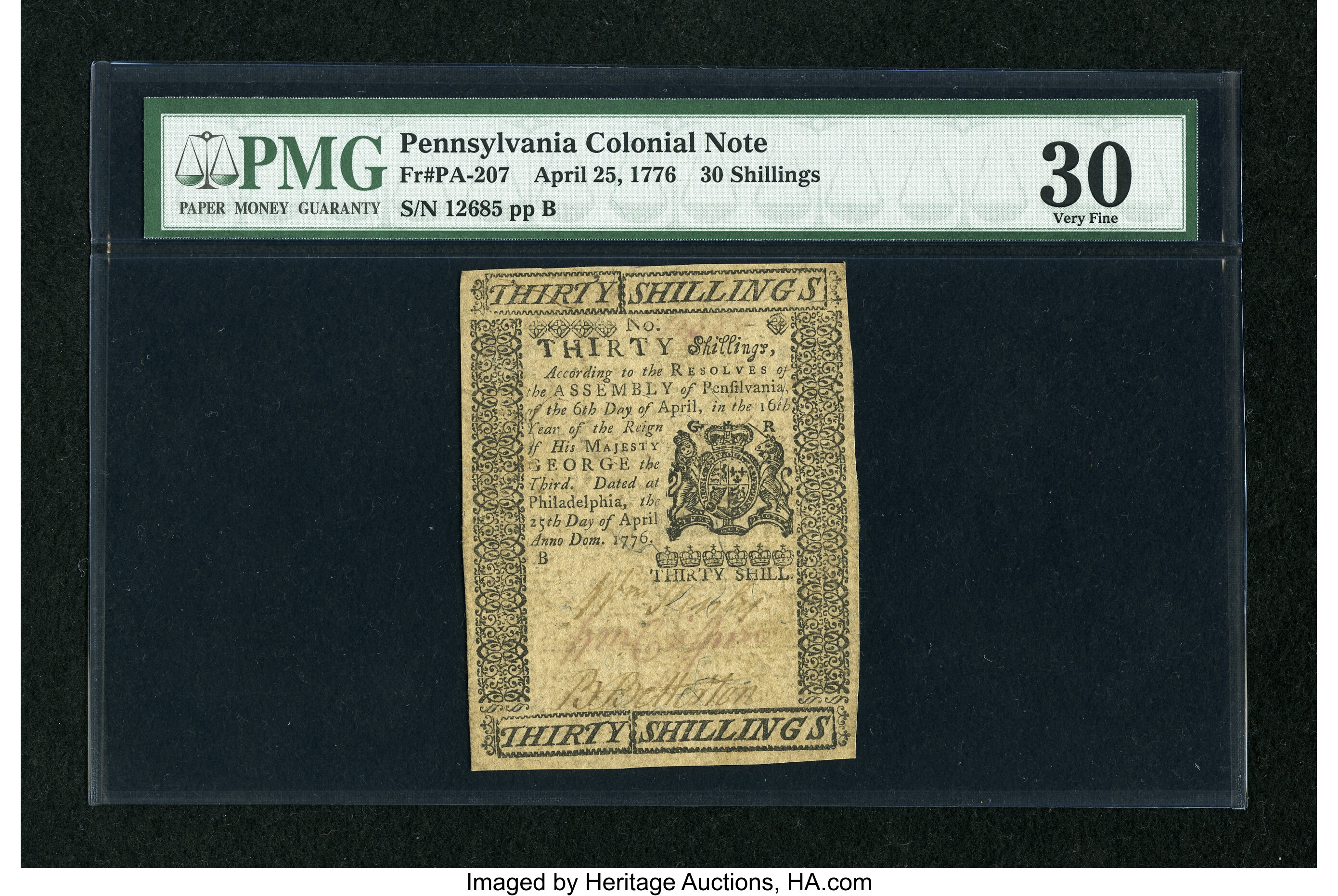 image for: Pennsylvania April 25, 1776 30s PMG Very Fine 30....