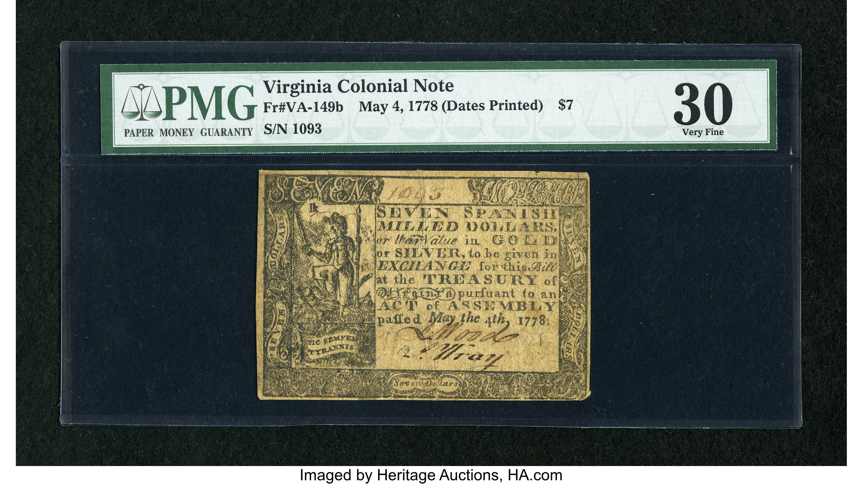 image for: Virginia May 4, 1778 (Dates Printed) $7 PMG Very Fine 30....