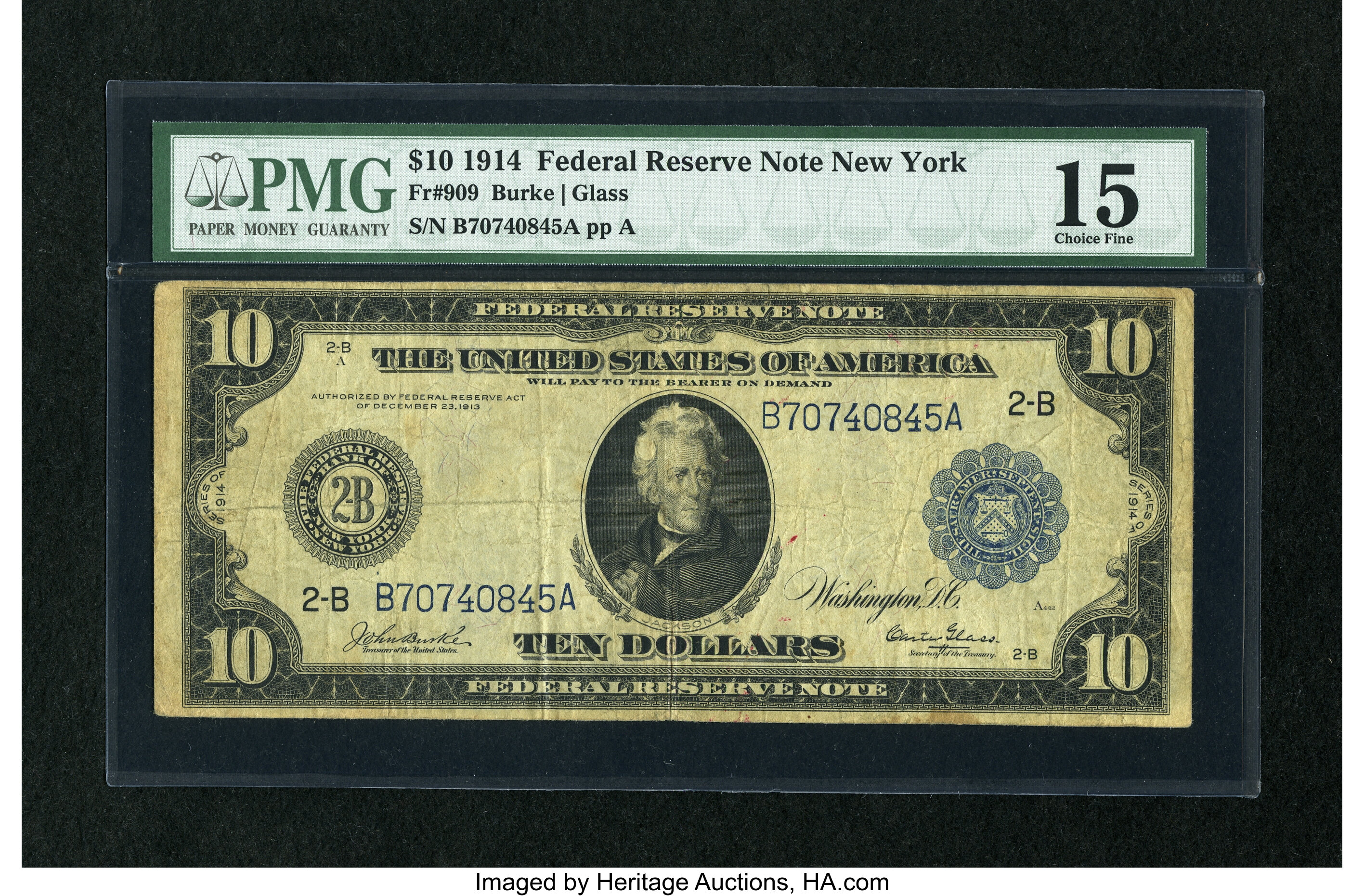 image for: Fr. 909 $10 1914 Federal Reserve Note PMG Choice Fine 15....