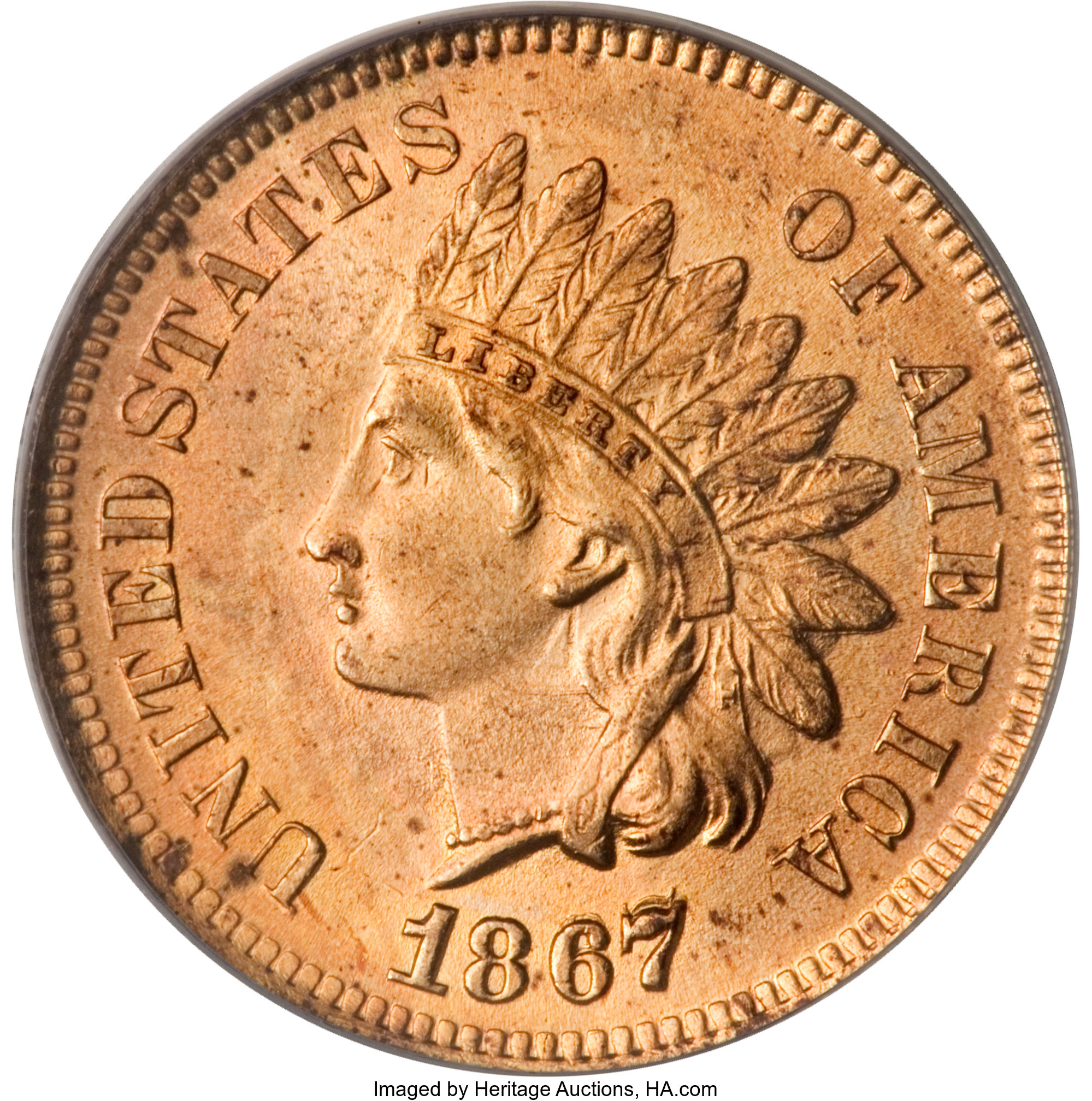 image for: 1867/67 1C MS64 Red PCGS....