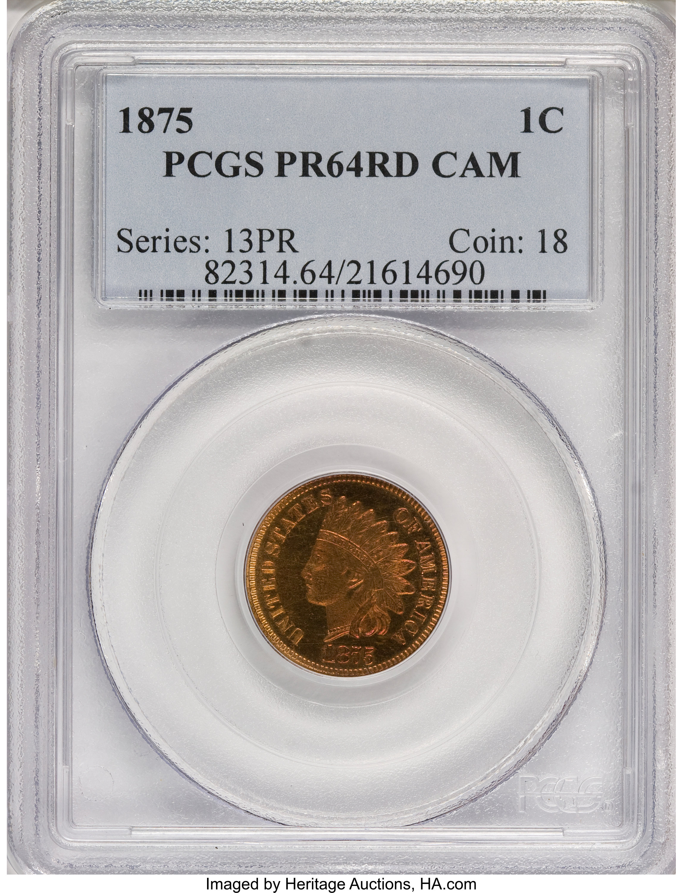 image for: 1875 1C PR64 Red Cameo PCGS....