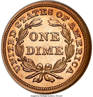 image for: 1855 10C Arrows PR64 NGC....