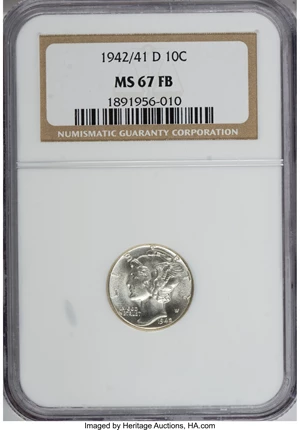 image for: 1942/1-D 10C MS67 Full Bands NGC....