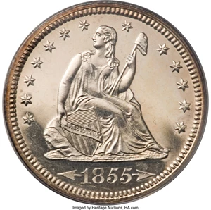 image for: 1855 25C Arrows PR64 Cameo PCGS....