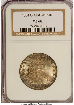 image for: 1854-O 50C Arrows MS68 NGC....