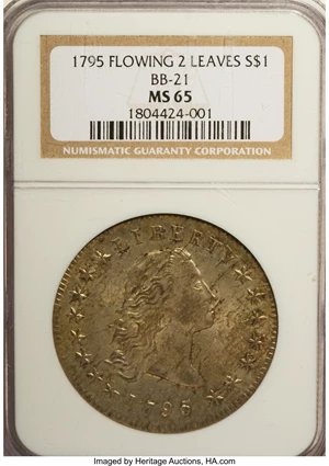 image for: 1795 $1 Flowing Hair, Two Leaves MS65 NGC....