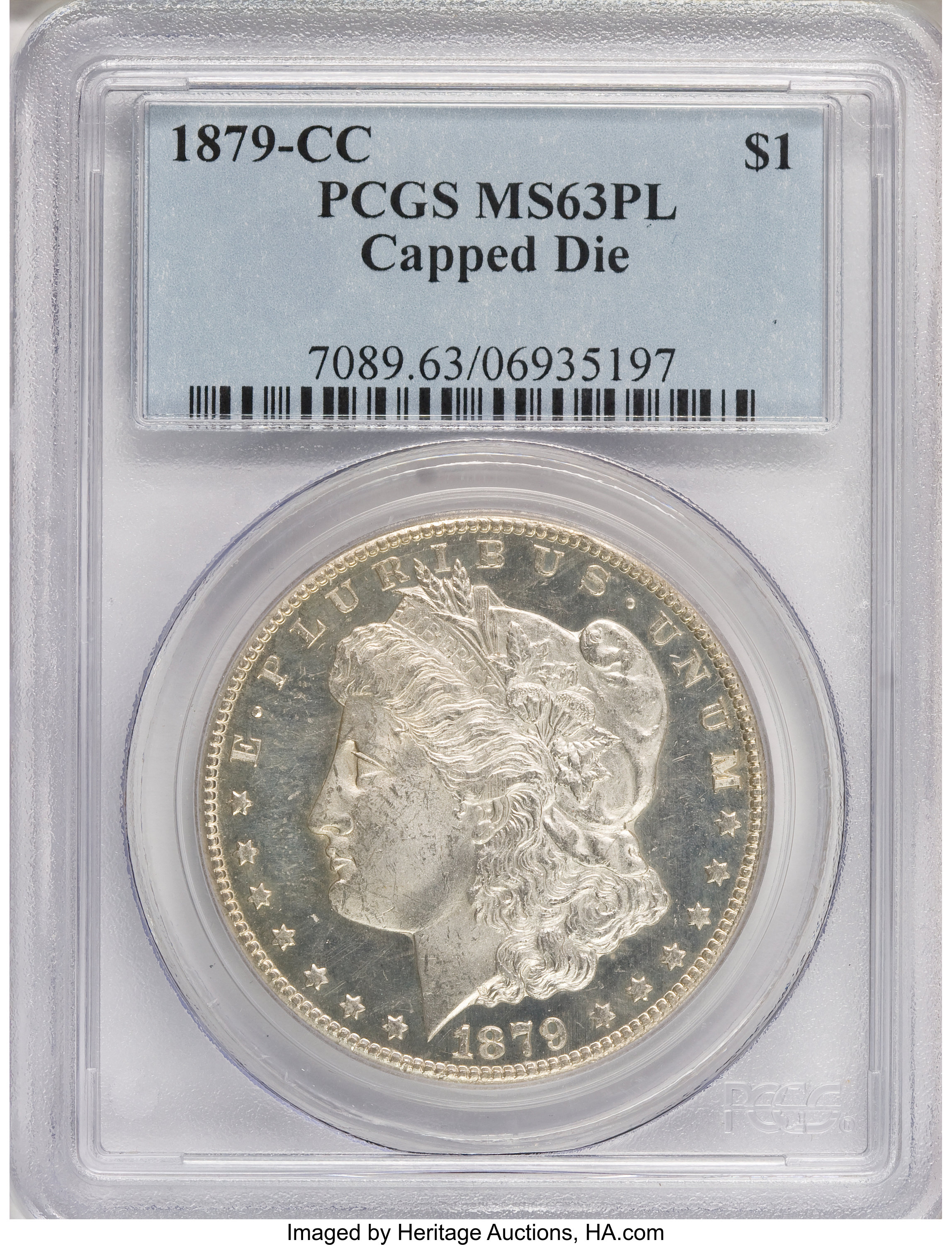 image for: 1879-CC $1 Capped Die MS63 Prooflike PCGS....