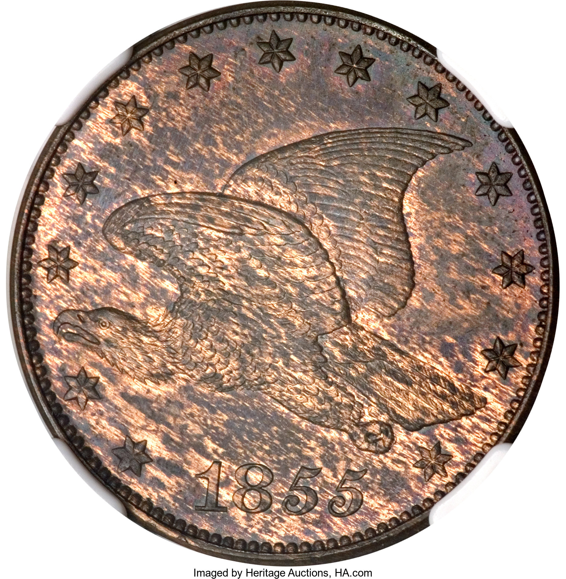 image for: 1855 P1C Flying Eagle Cent, Judd-173, Pollock-198, Low R.7, PR63 Brown NGC....