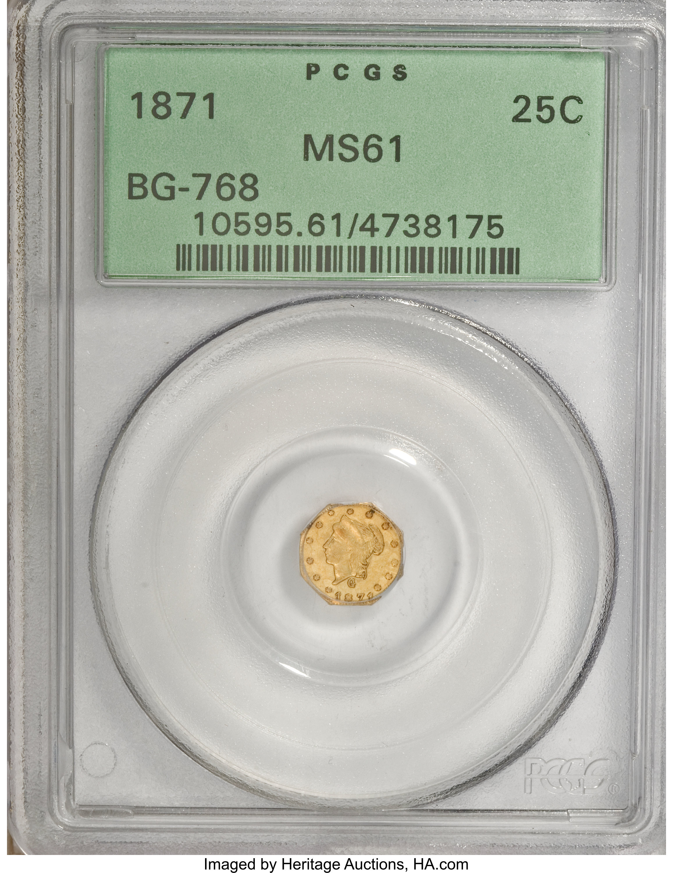 image for: 1871 25C Liberty Octagonal 25 Cents, BG-768, R.4, MS61 PCGS. PCGS Population (12/35). NGC Census: (3/6).   (#10595)...