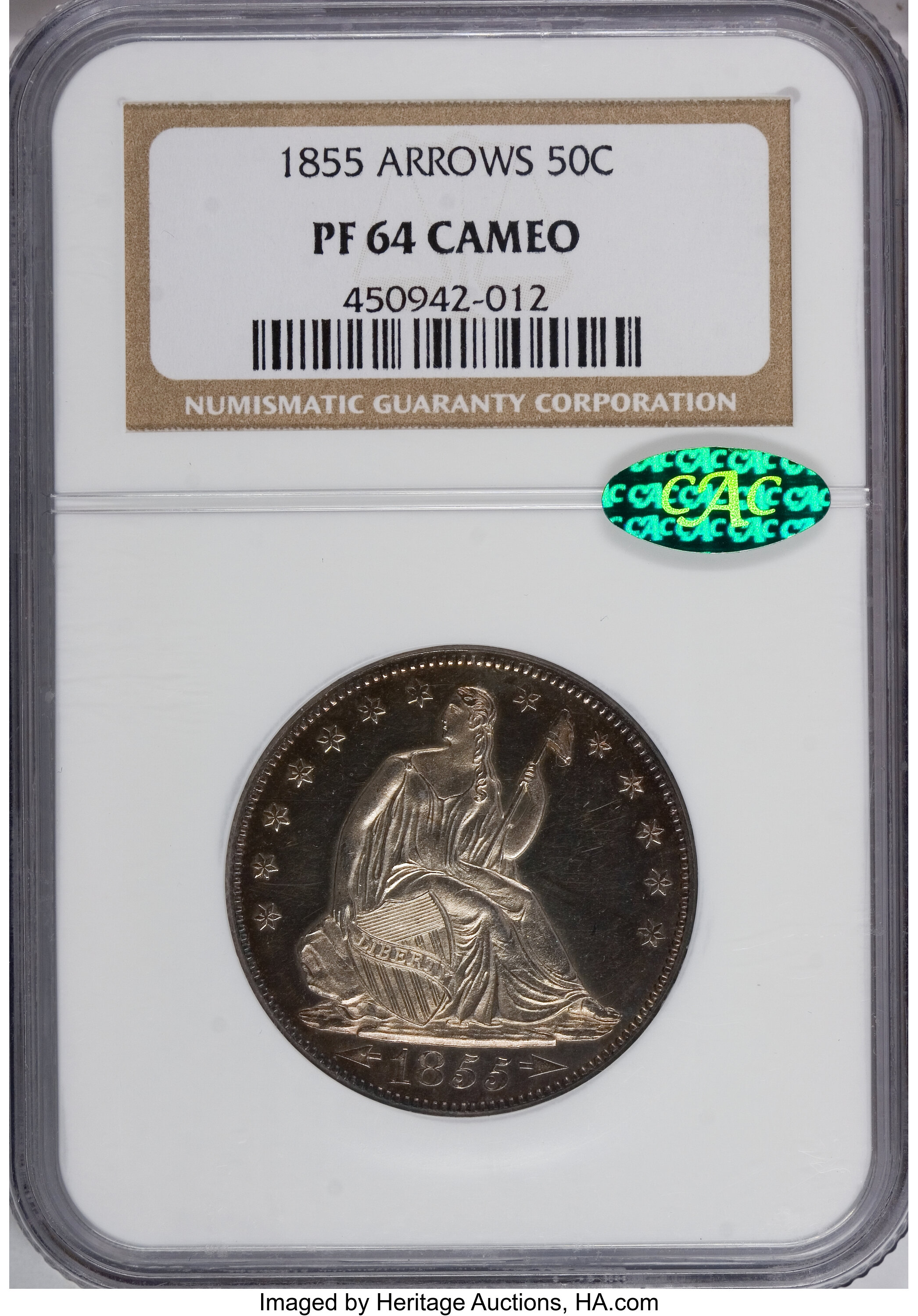 image for: 1855 50C PR64 Cameo NGC. CAC....