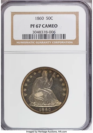 image for: 1860 50C PR67 Cameo NGC....