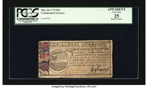 image for: Continental Currency May 10, 1775 $20 PCGS Apparent Very Fine 25....