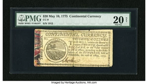 image for: Continental Currency May 10, 1775 $20 PMG Very Fine 20 Net....