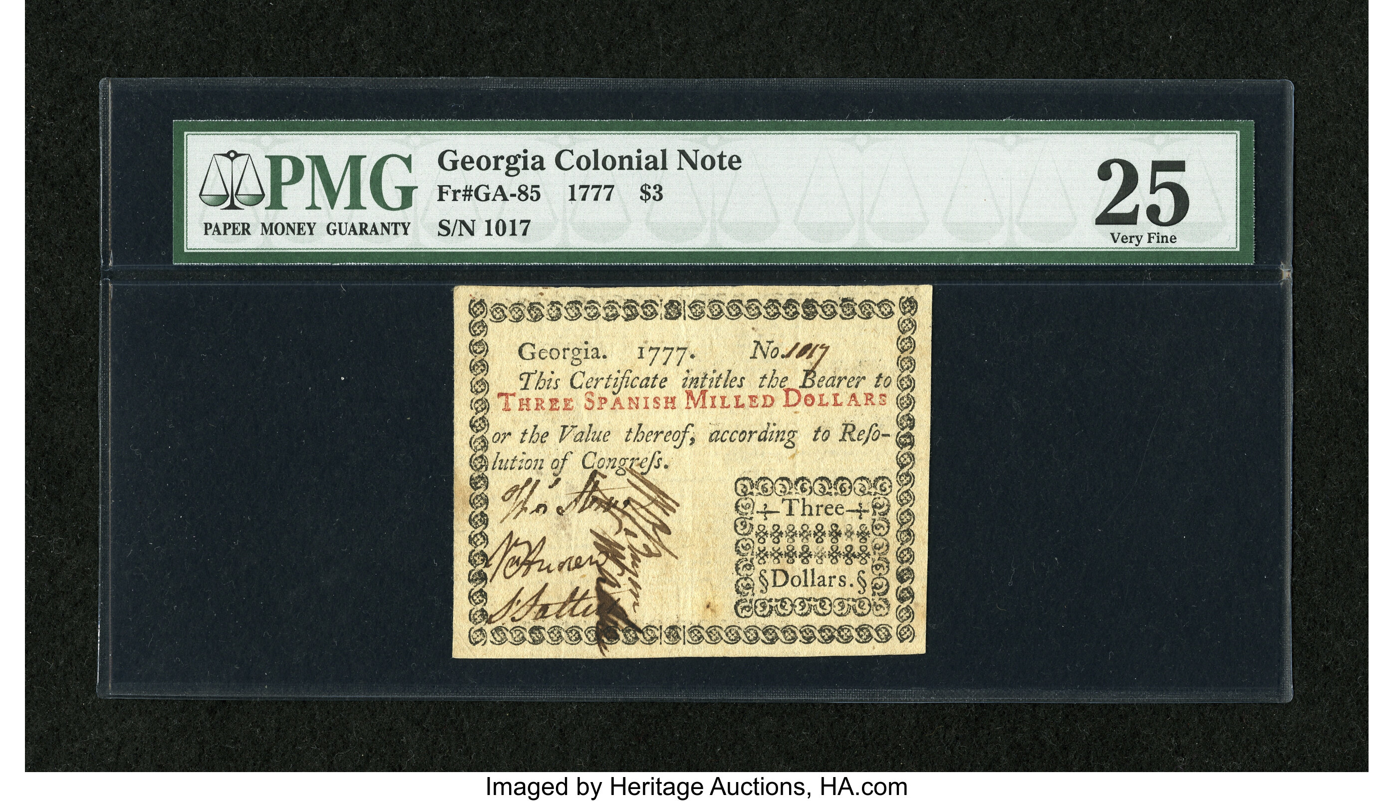 image for: Georgia 1777 $3 PMG Very Fine 25....